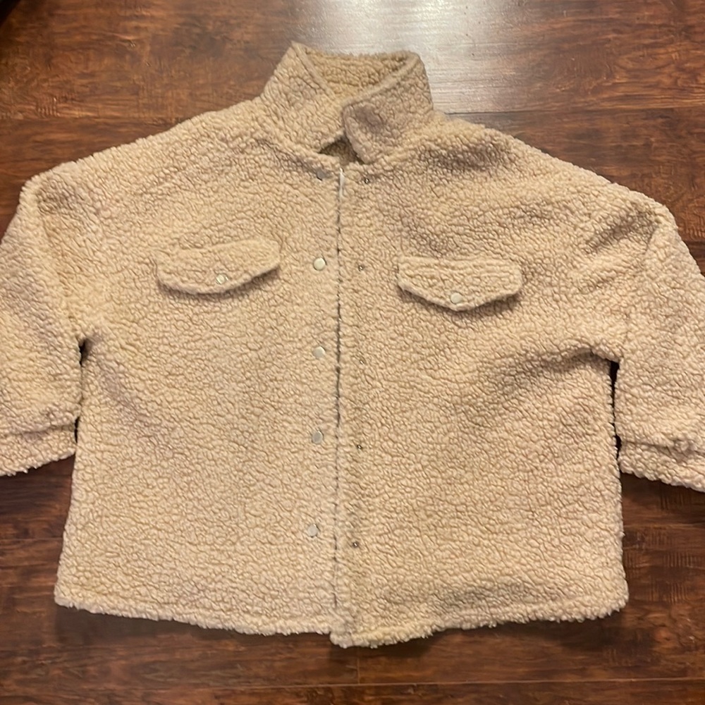 Teddy Coat Jacket Cream Tan 2XL Sherpa Oversized